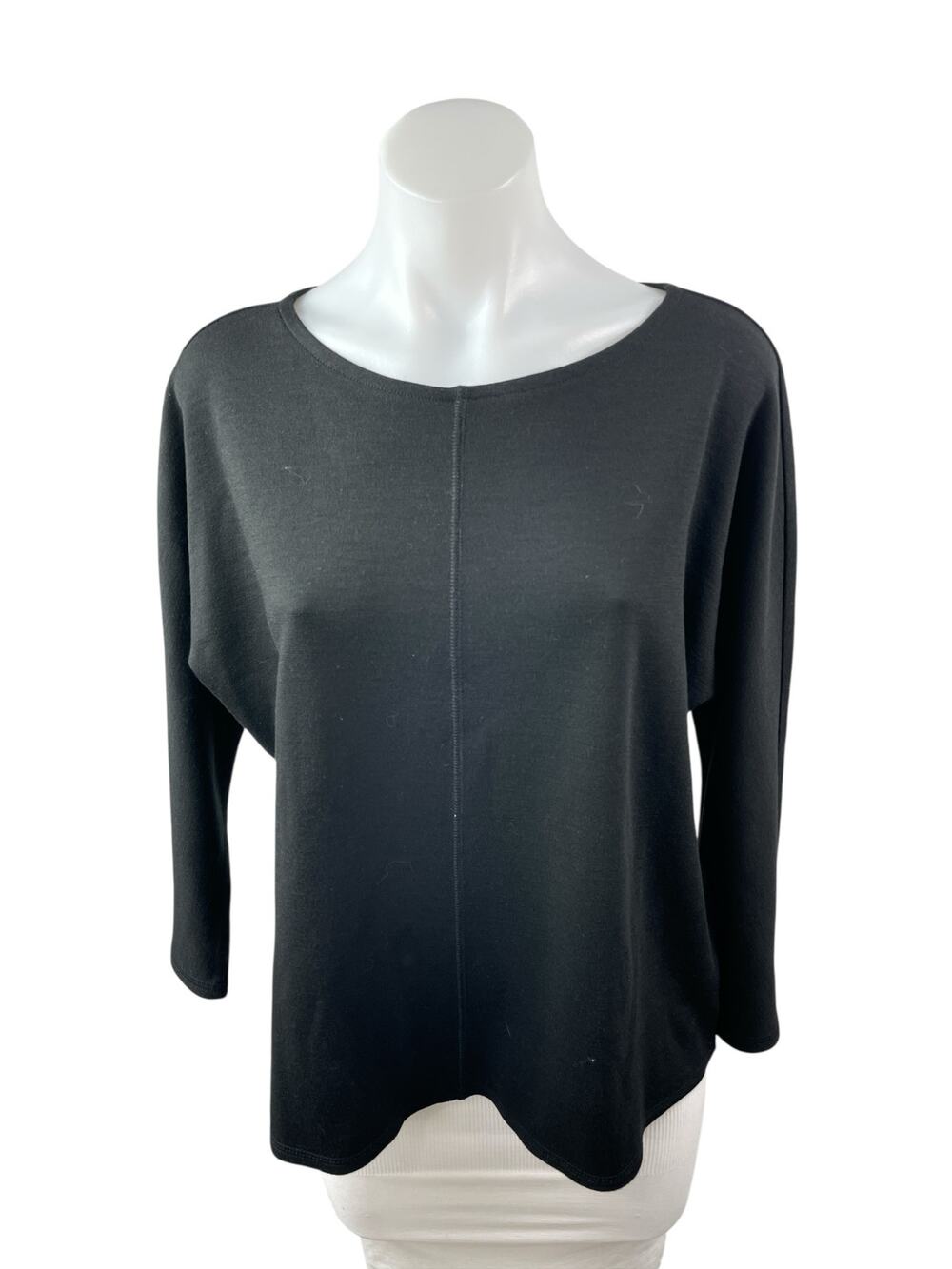 Nordstrom Women's Black Boat Neck Long Sleeve Knit Boxy T Shirt Tee Top Size L